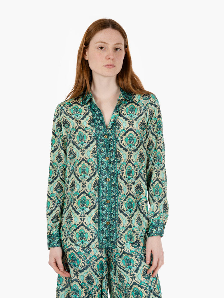PAHIESA - Camicia in seta stampa mix verde