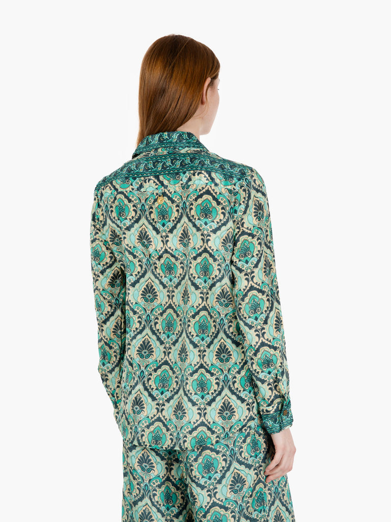 PAHIESA - Camicia in seta stampa mix verde