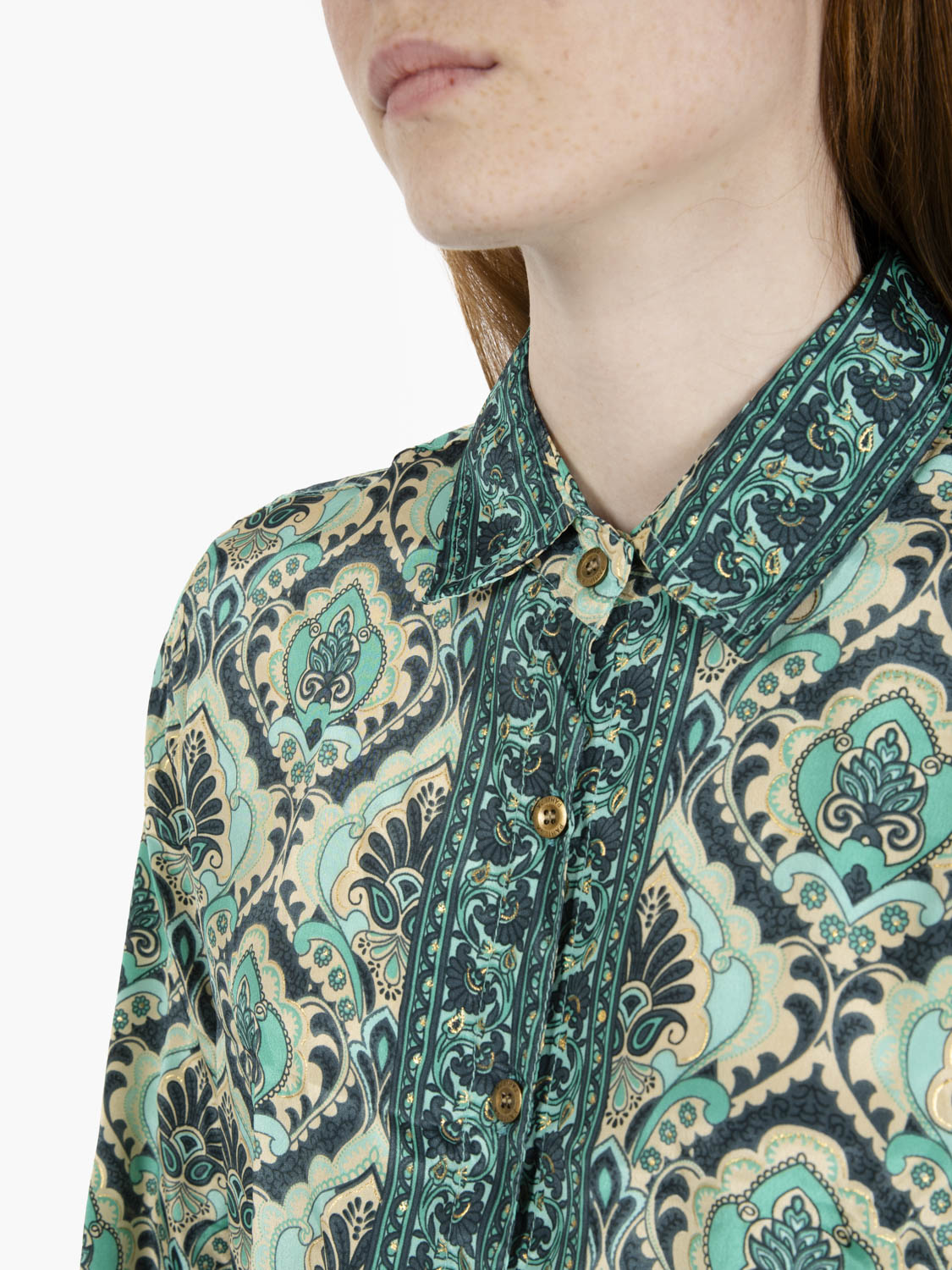 Green mix print silk shirt
