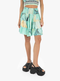 Green silk short skirt