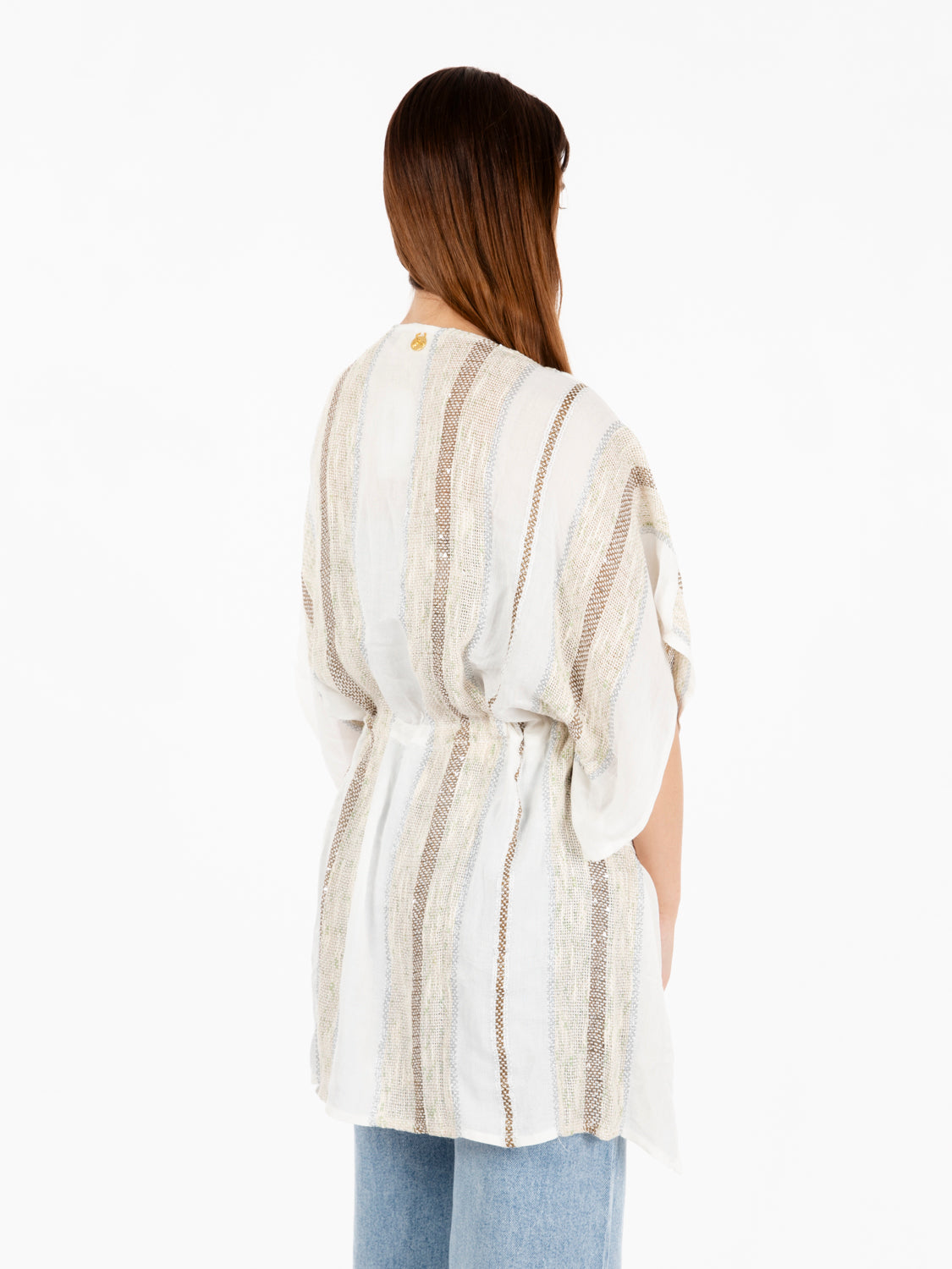 Kimono manica corta bianco / beige