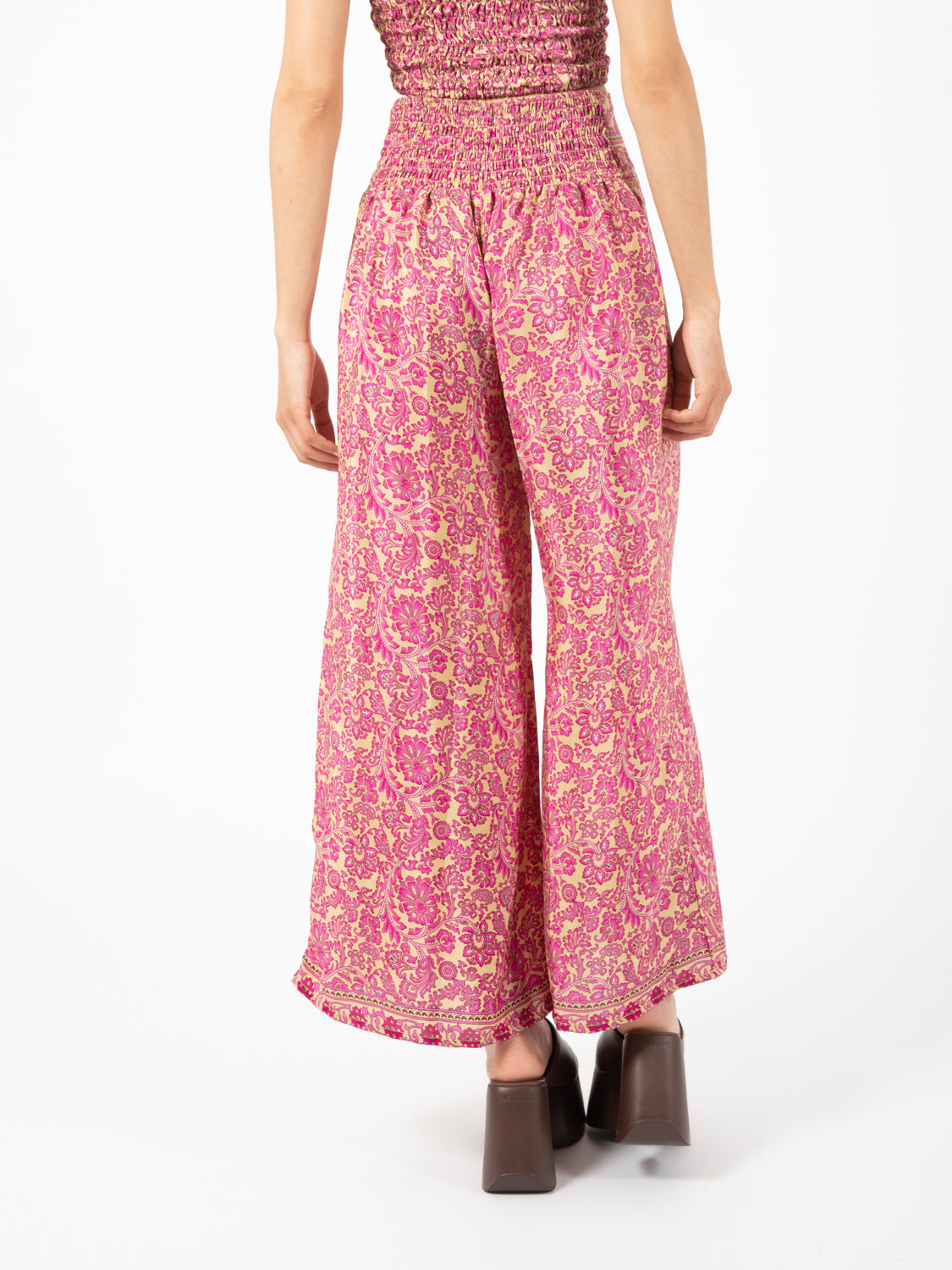 Gold/pink floral print palazzo pants