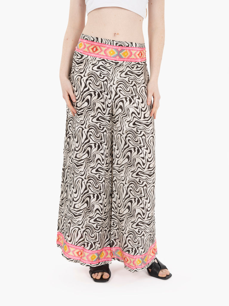 PAHIESA - Pantaloni in seta fantasia zebrata / rosa