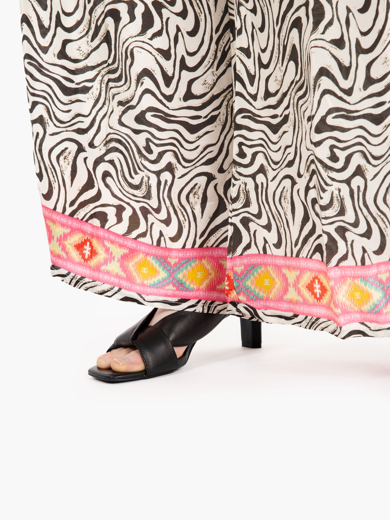 PAHIESA - Pantaloni in seta fantasia zebrata / rosa