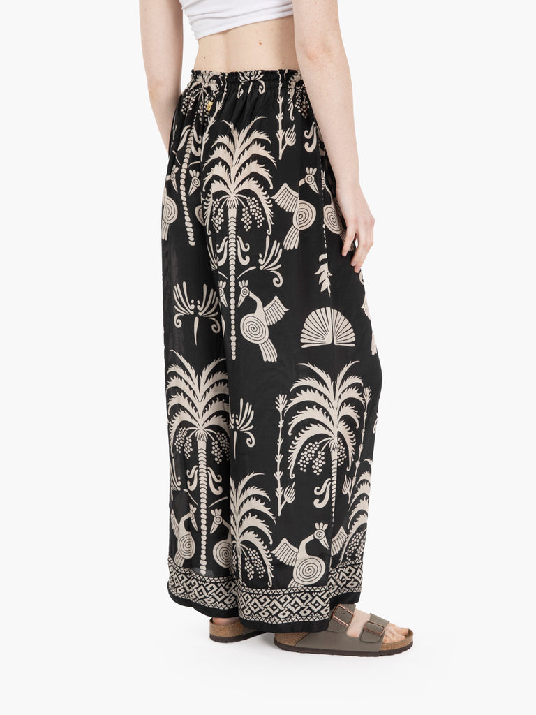 PAHIESA - Pantaloni palazzo con nappine nero / bianco