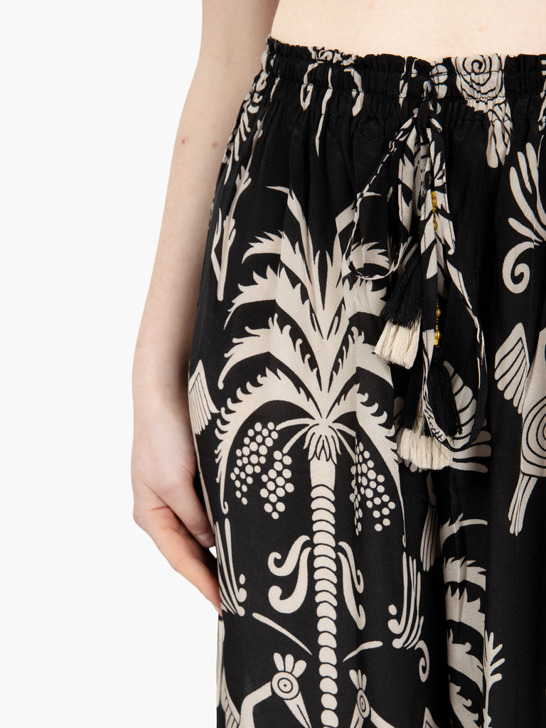 PAHIESA - Pantaloni palazzo con nappine nero / bianco