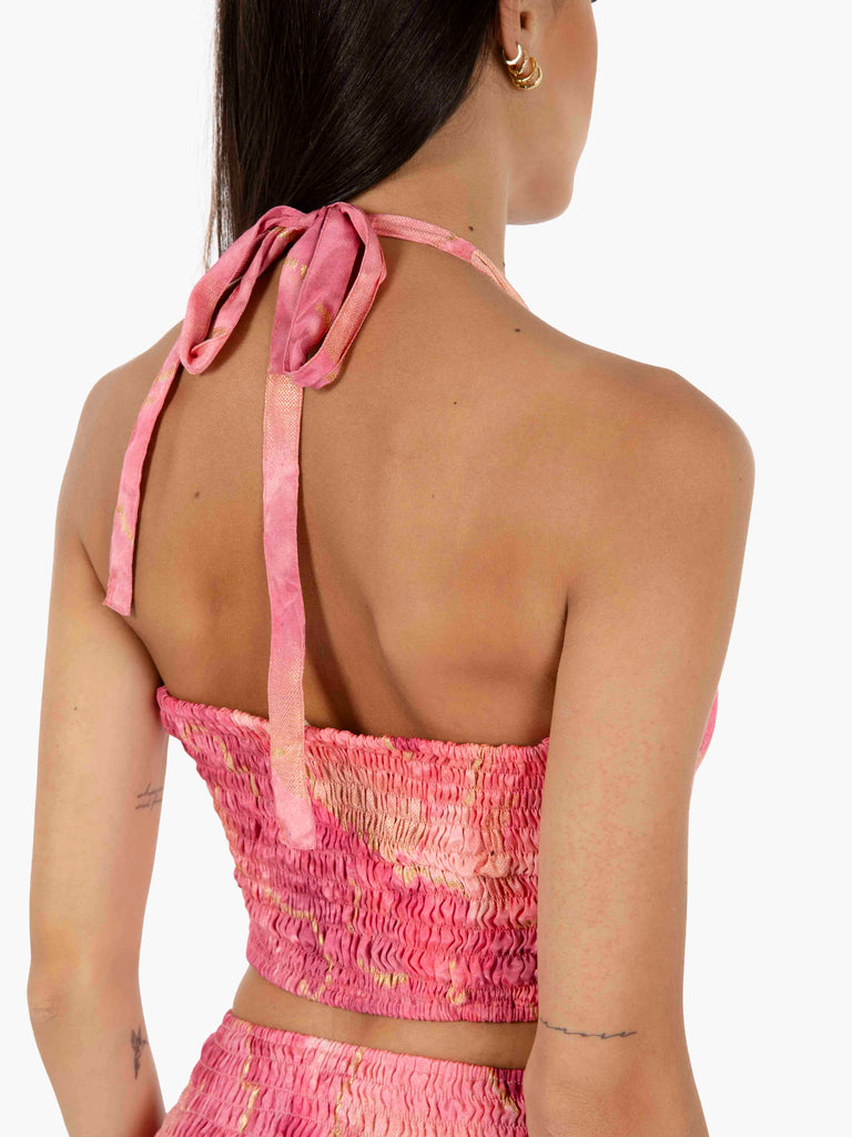 PAHIESA - Top allacciato al collo rosa