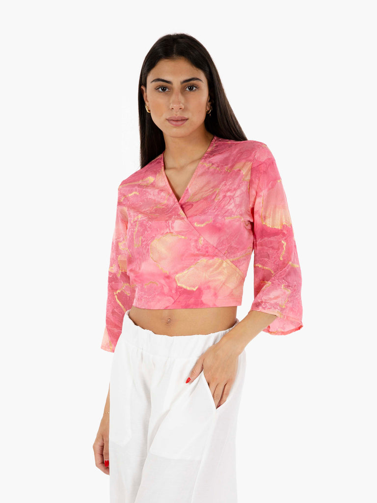 PAHIESA - Top incrociato fantasia rosa