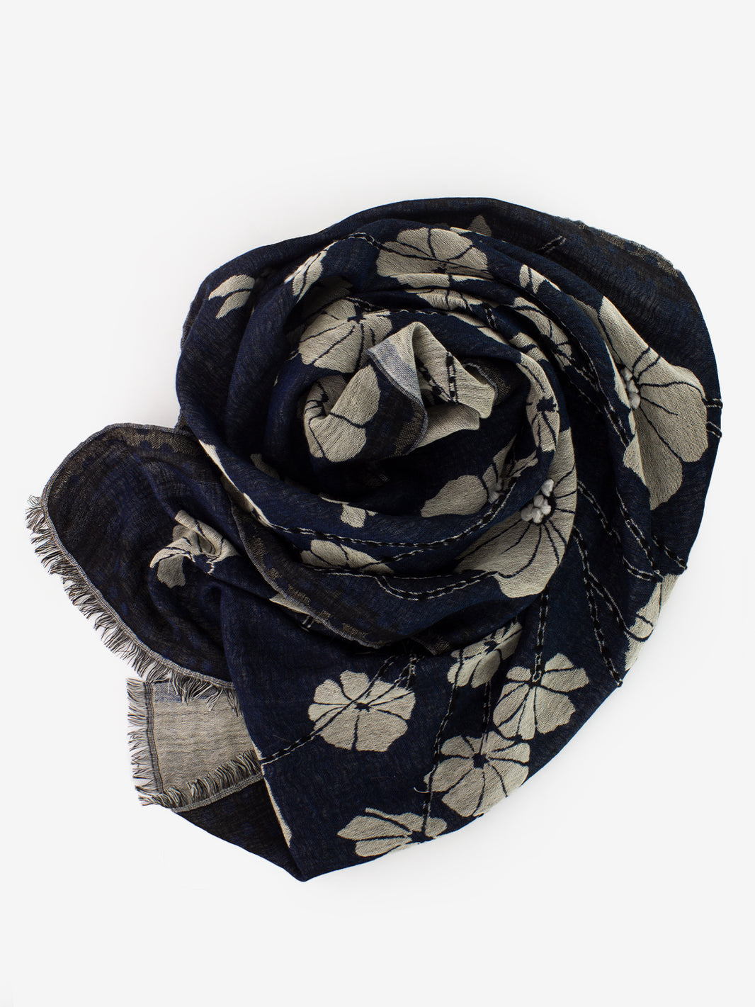 Pashmina Fimmetto con stampe e ricami grigio / blu