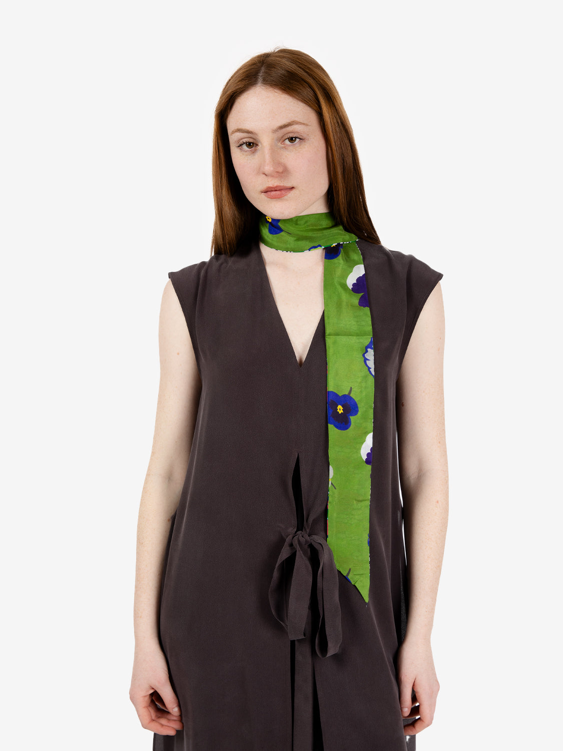 Sciarpa stretta in twill bicolor verde / rosa