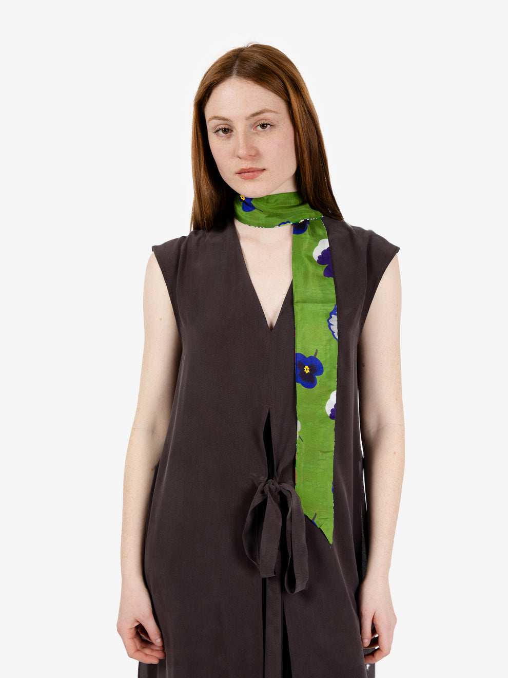 Sciarpa stretta in twill bicolor verde / rosa
