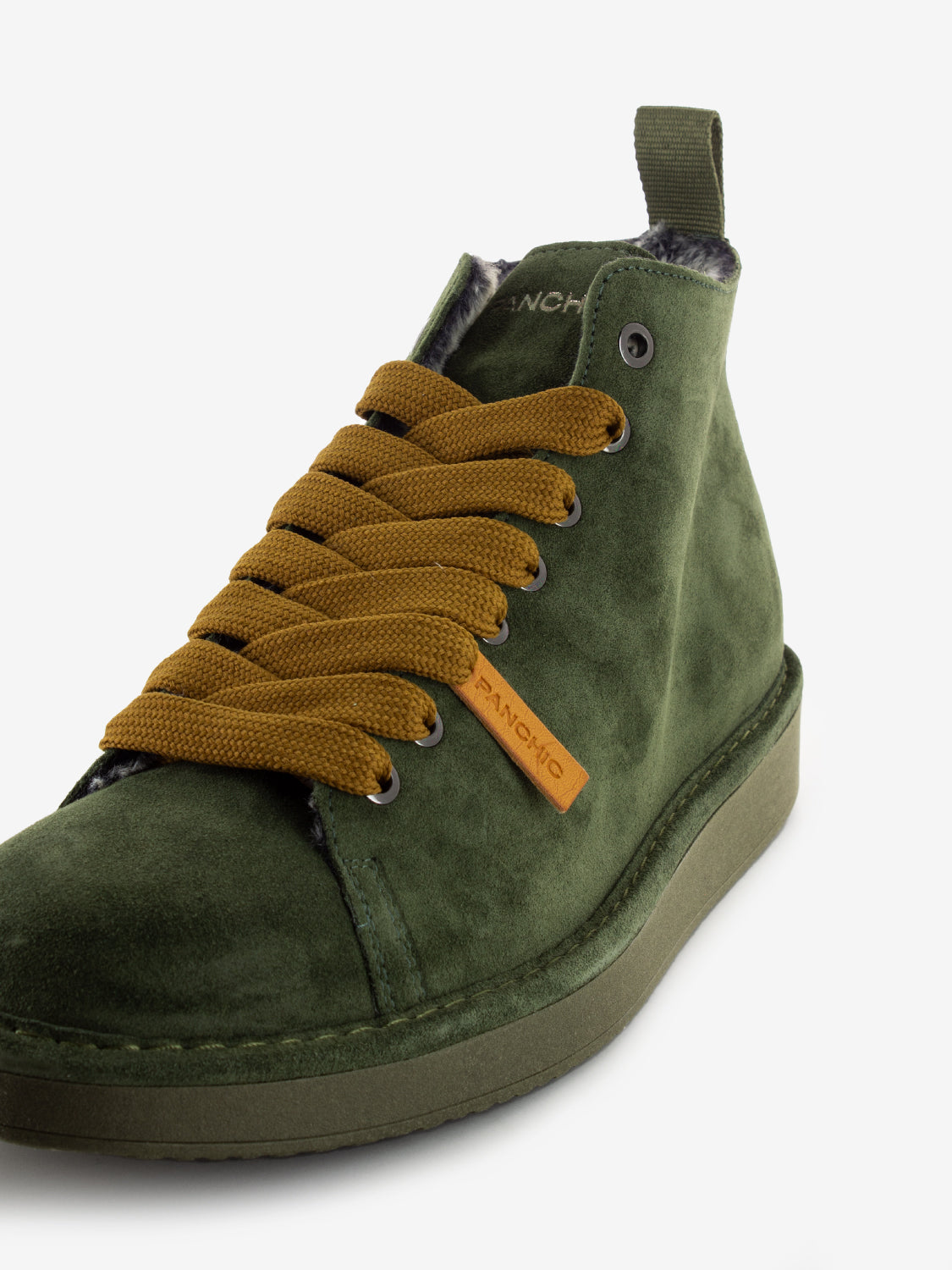 Ankle boot suede faux fur lining military green