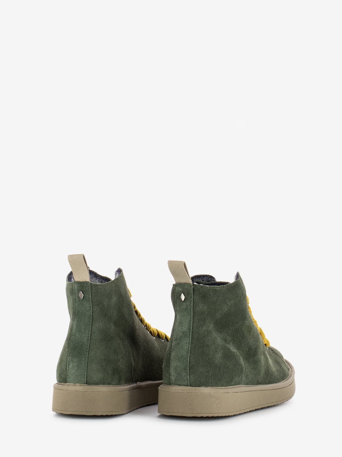 P01 ankle boot suede lined faux fur lining military green / yellow