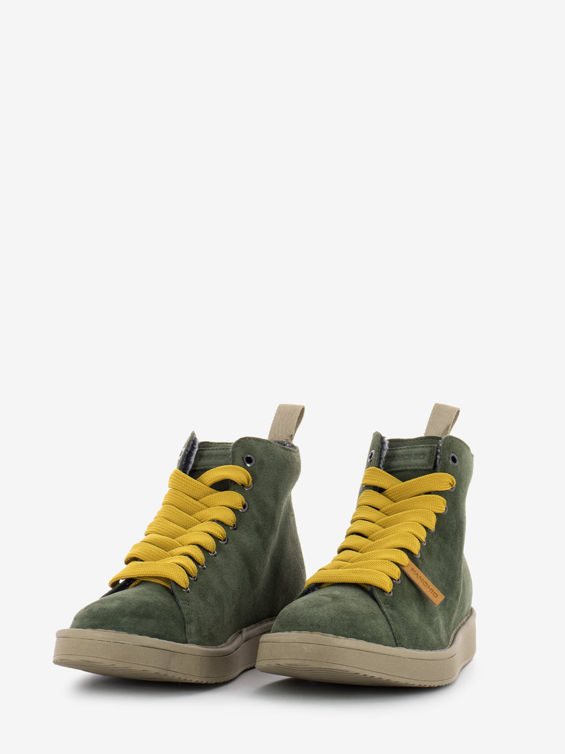 P01 ankle boot suede lined faux fur lining military green / yellow
