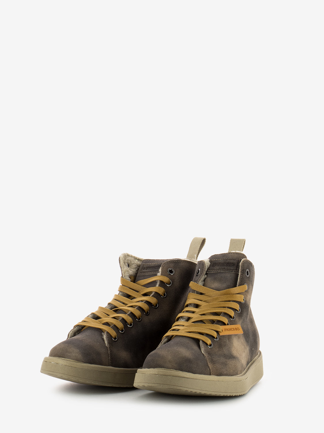 P01 ankle boot washed suede faux fur lining brown