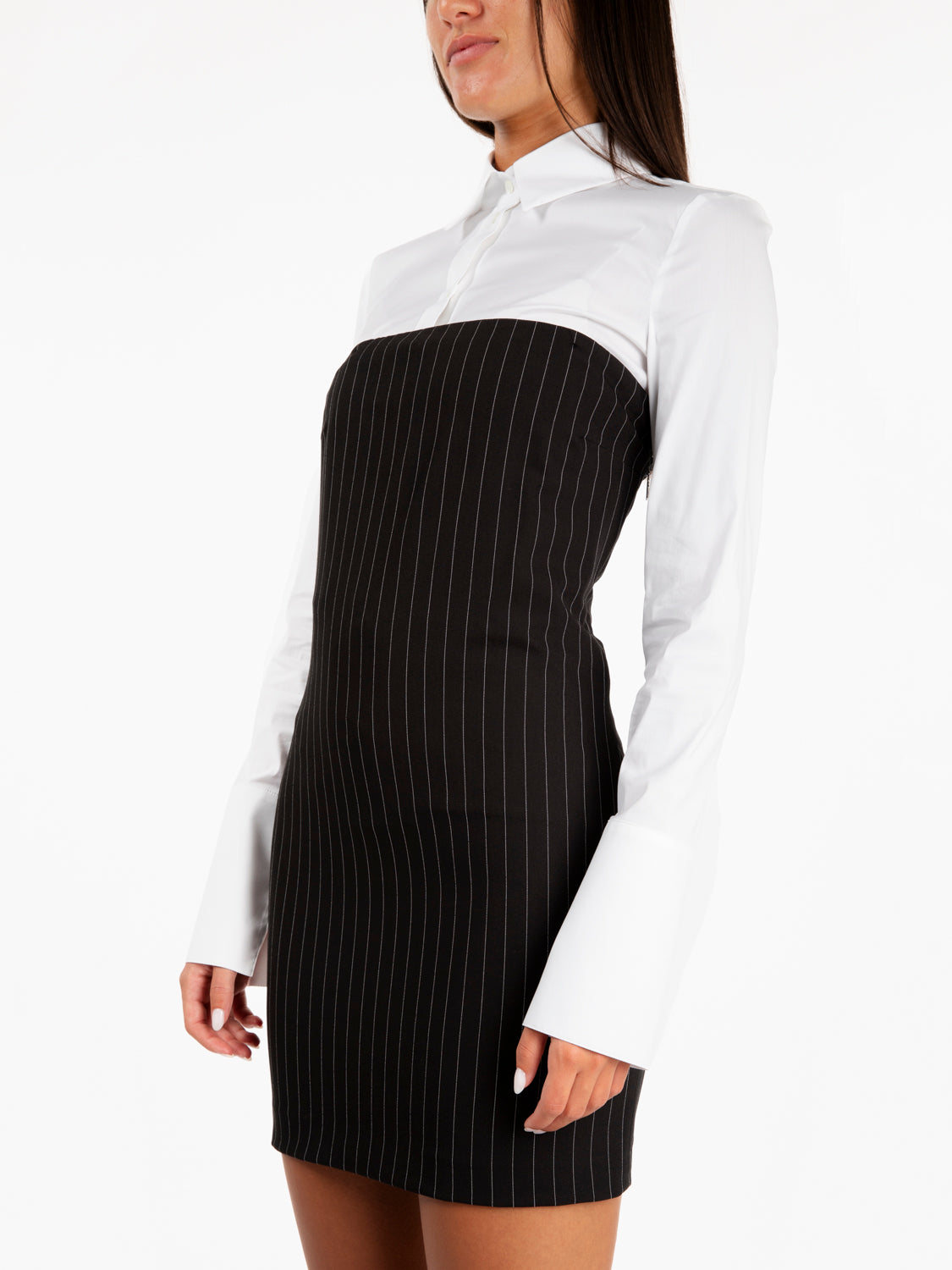 Abito bustier mini gessato nero