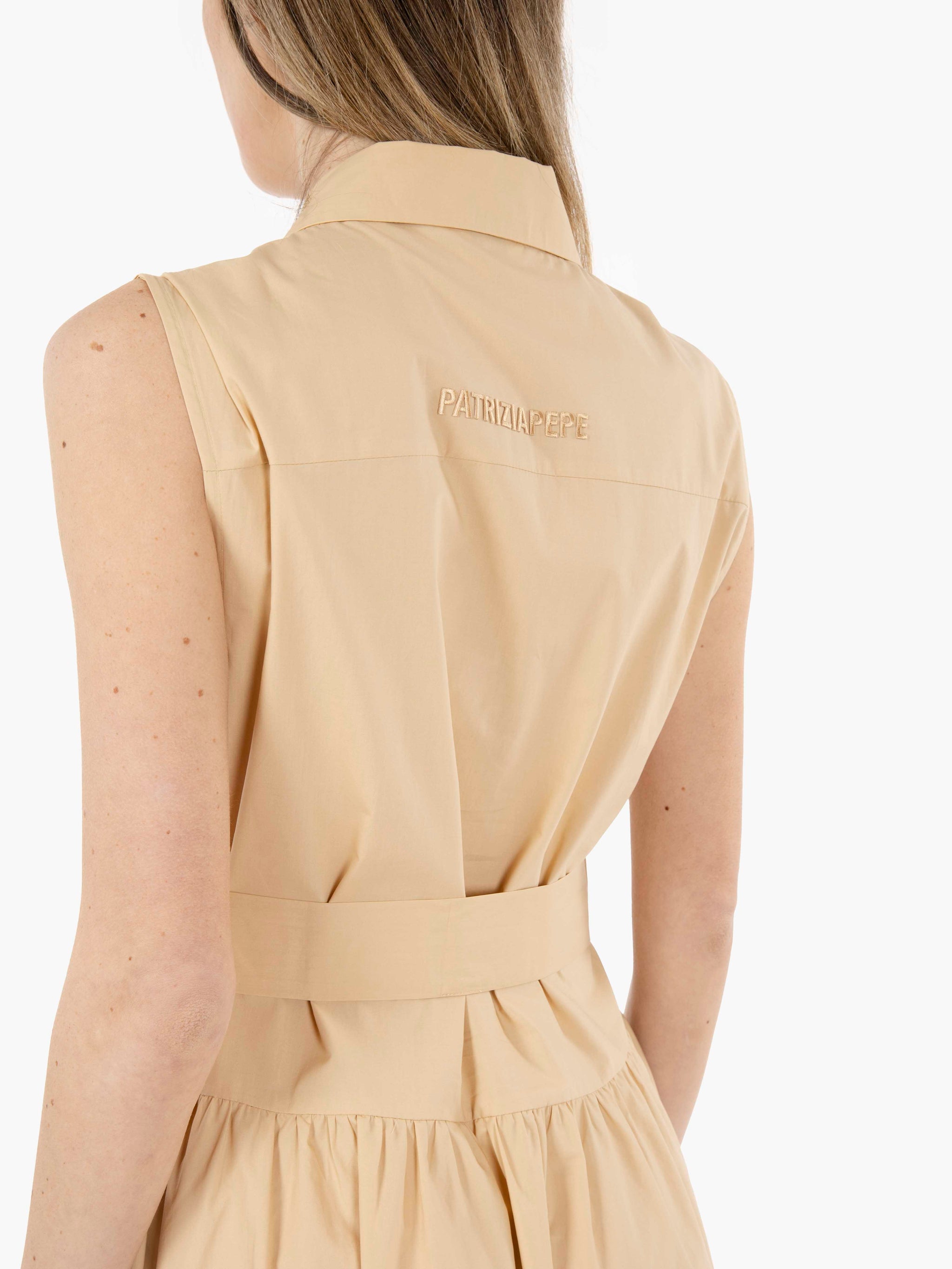 Beige sleeveless shirt dress