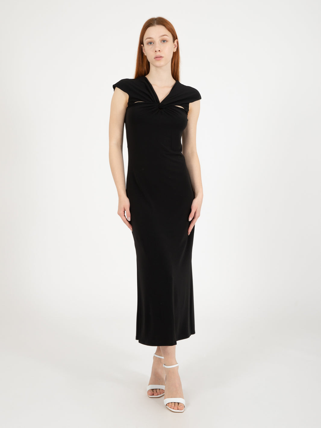Black V-Neck Midi Dress
