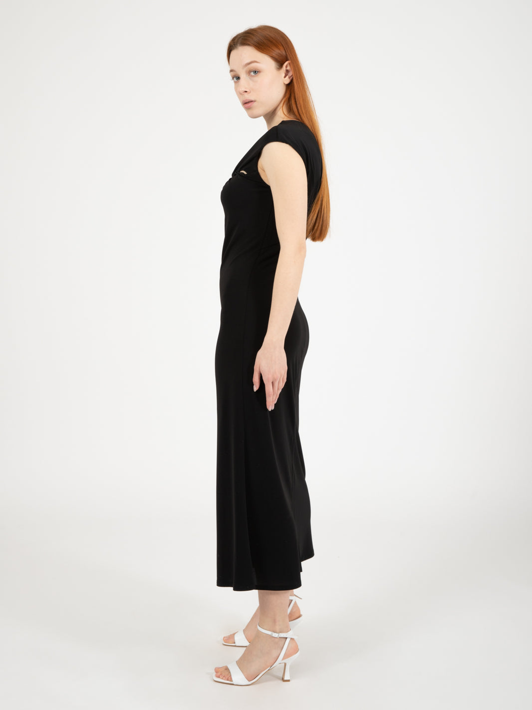 Black V-Neck Midi Dress