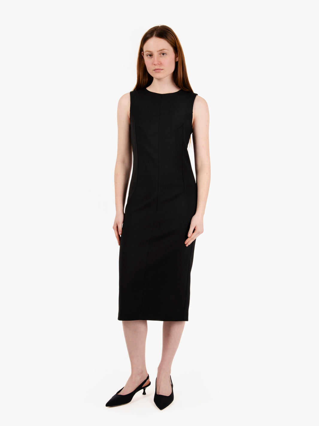 Black sleeveless midi dress
