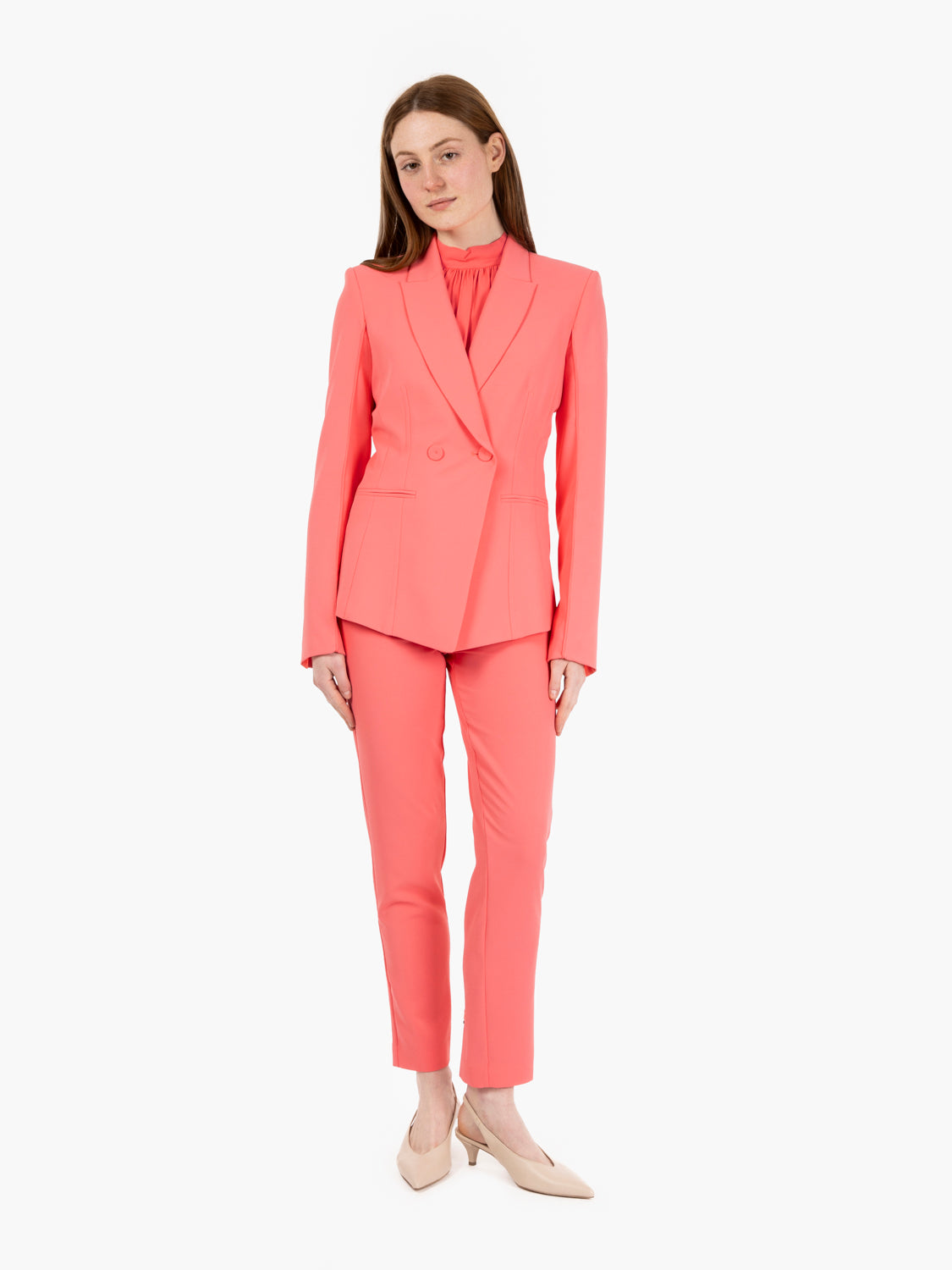 Blazer doppiopetto in crêpe salmone