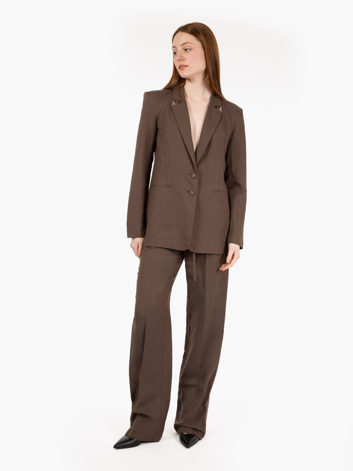 Blazer in lino ceramic marrone