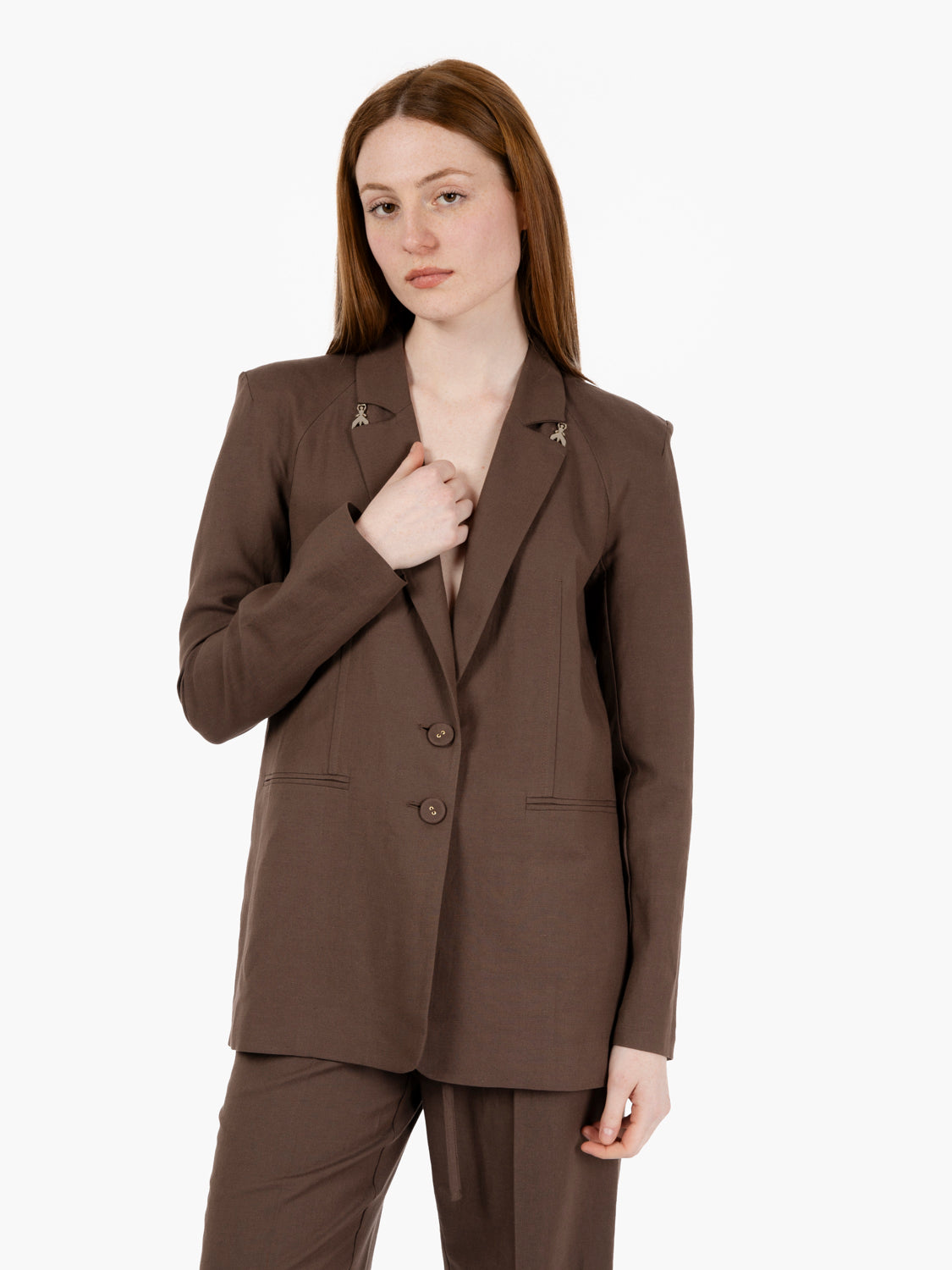Blazer in lino ceramic marrone
