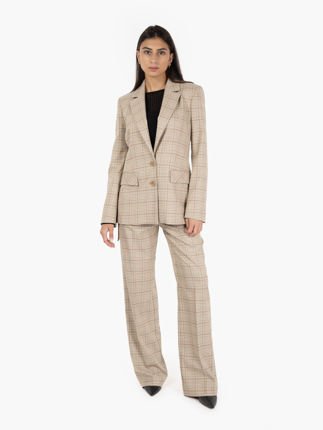 Blazer monopetto a quadri stone beige