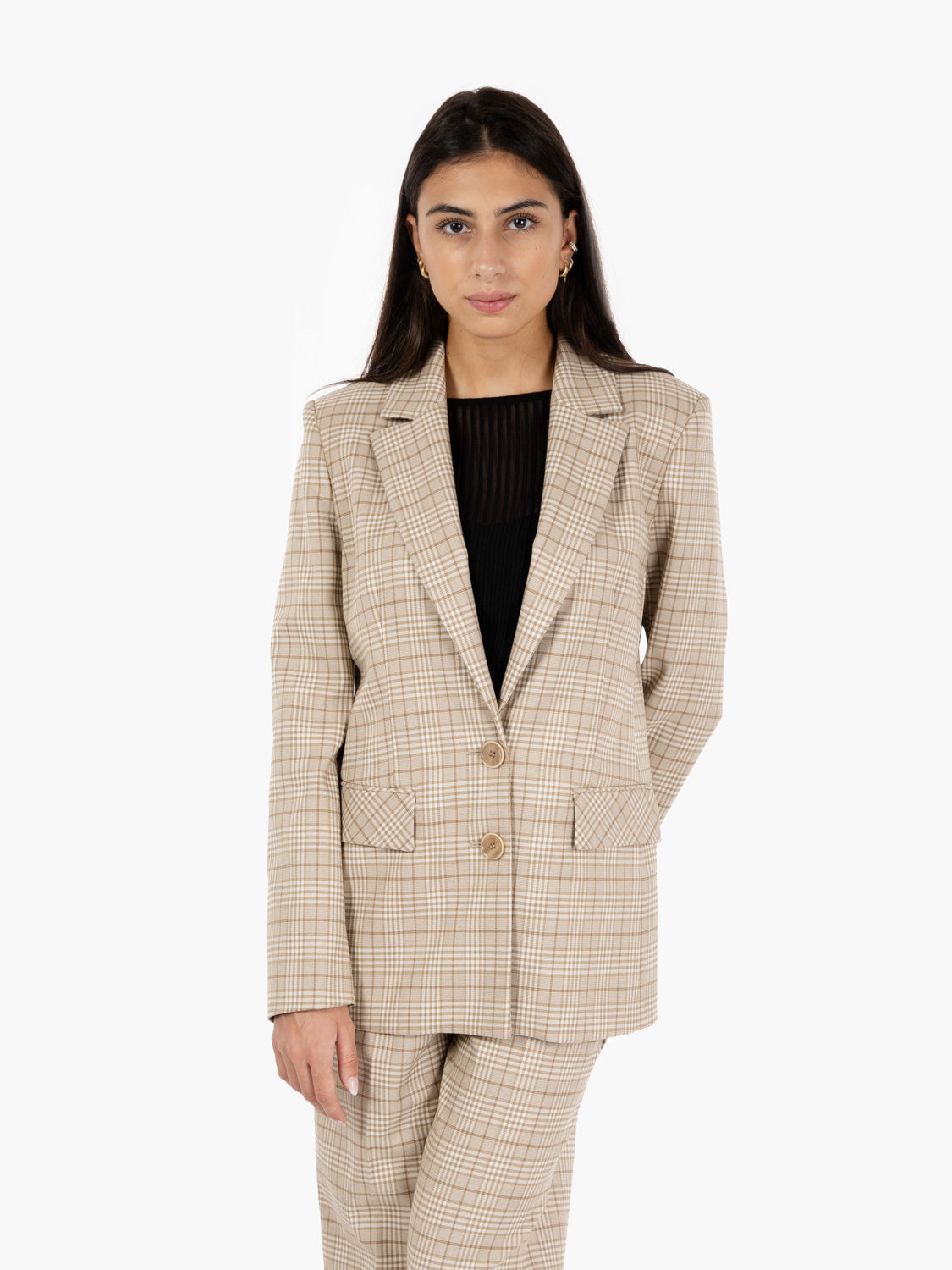 Blazer monopetto a quadri stone beige