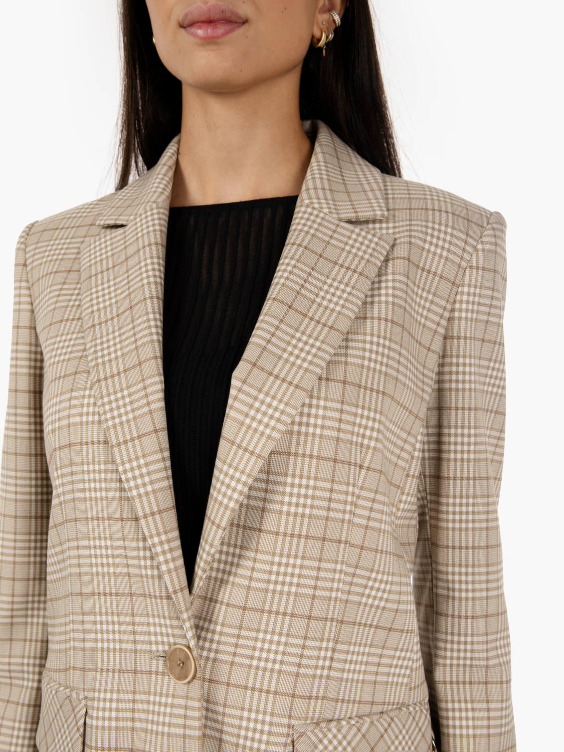 Blazer monopetto a quadri stone beige