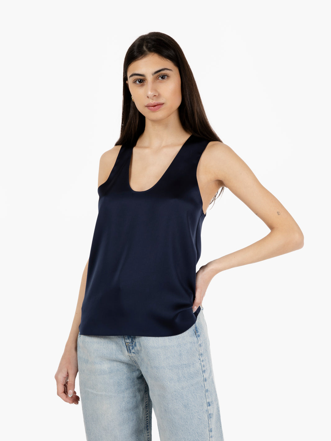 Blusa in raso lucido navy