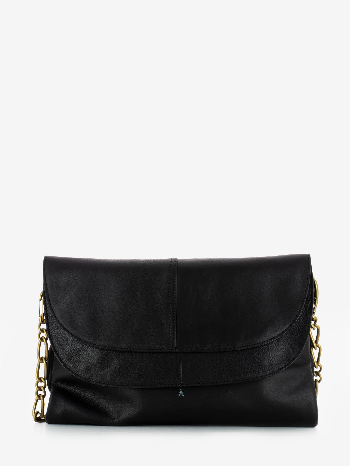 Borsa in pelle con doppia patta e catena black