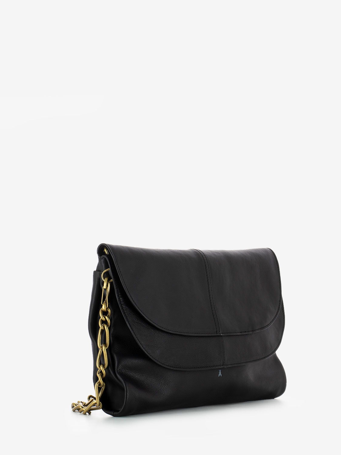 Borsa in pelle con doppia patta e catena black