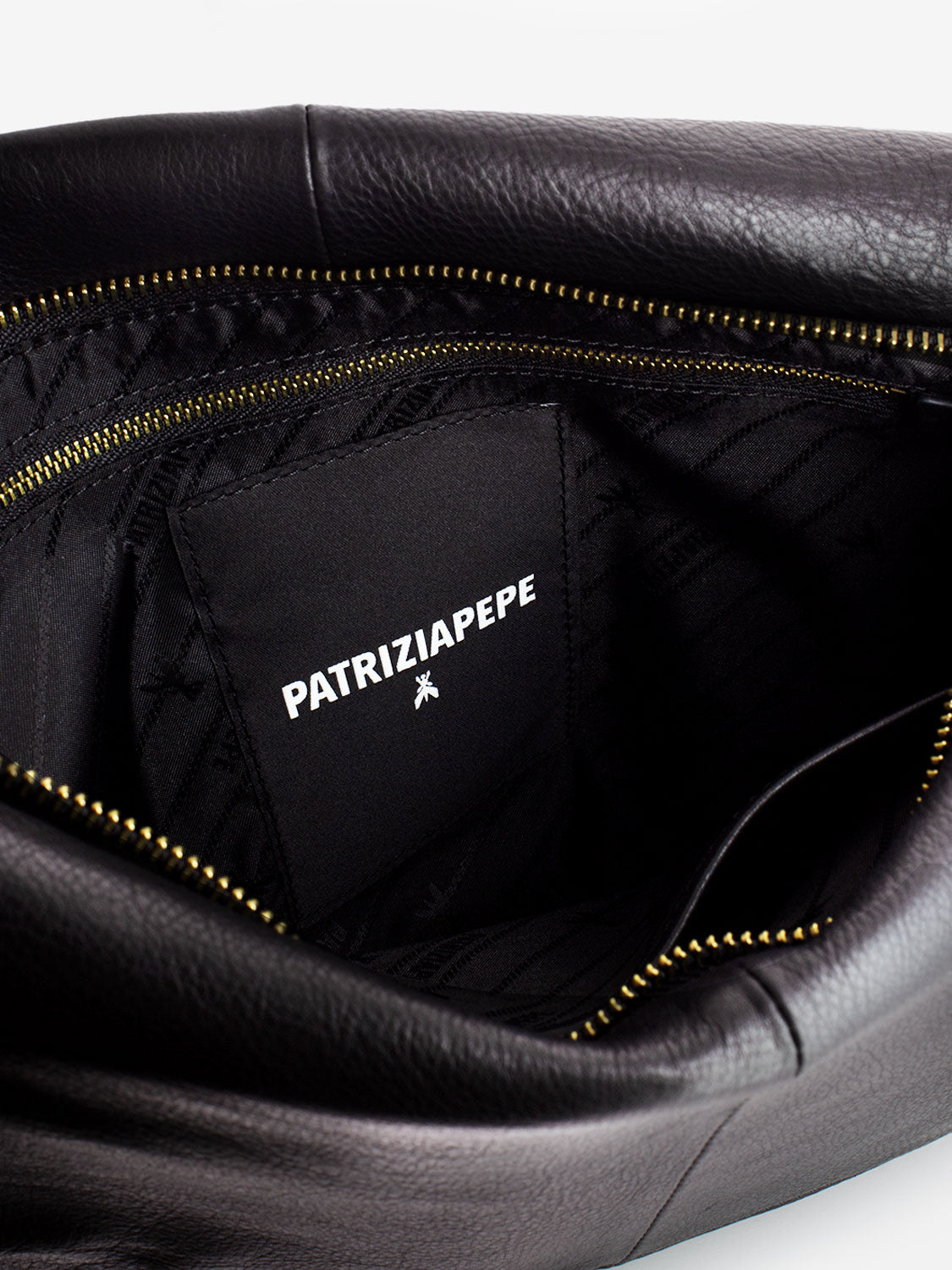 Borsa in pelle con doppia patta e catena black