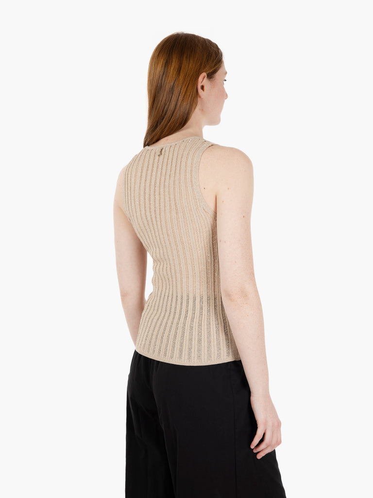 PATRIZIA PEPE - Canotta a costine lurex oro
