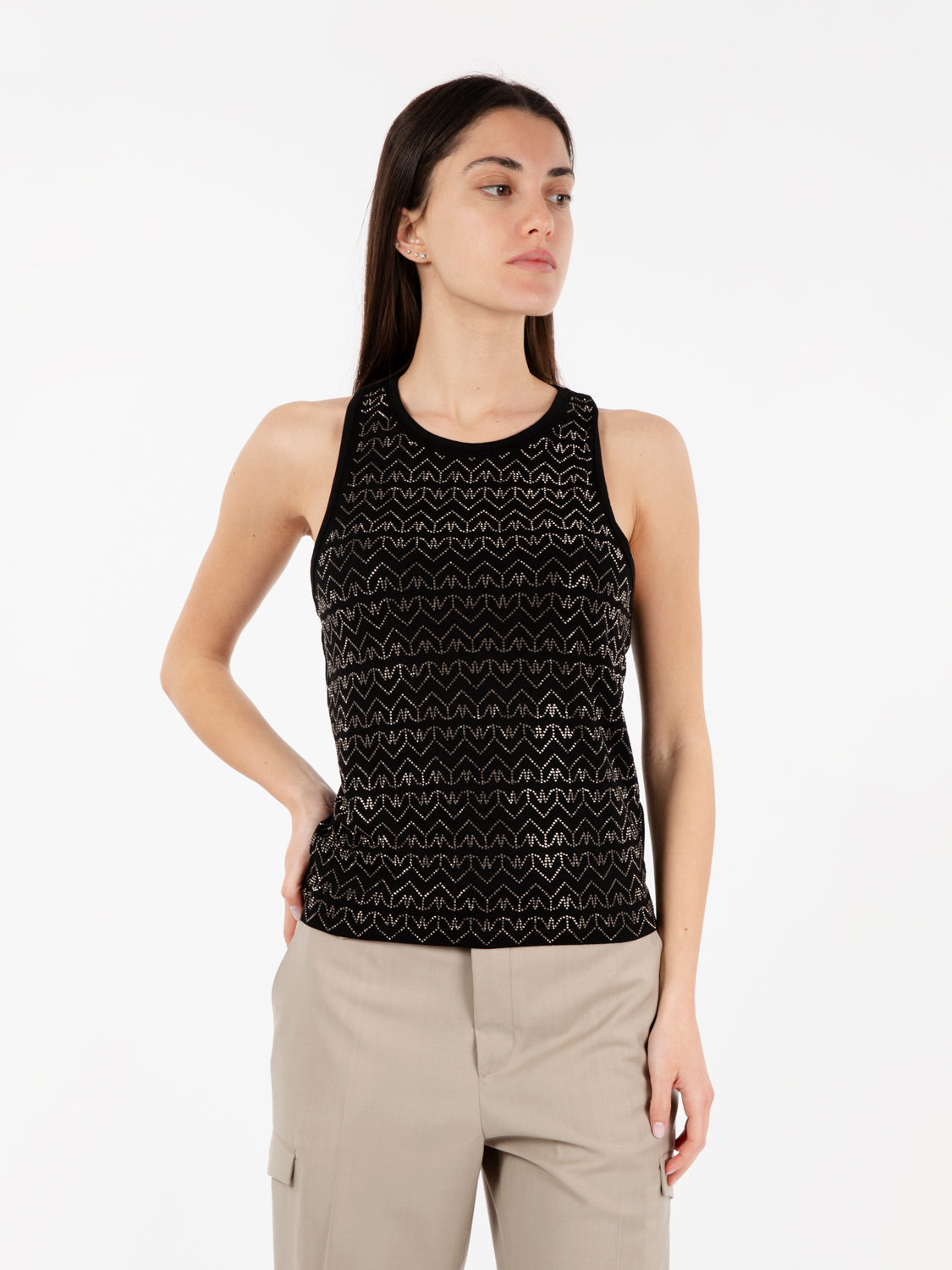 Canotta con strass nero