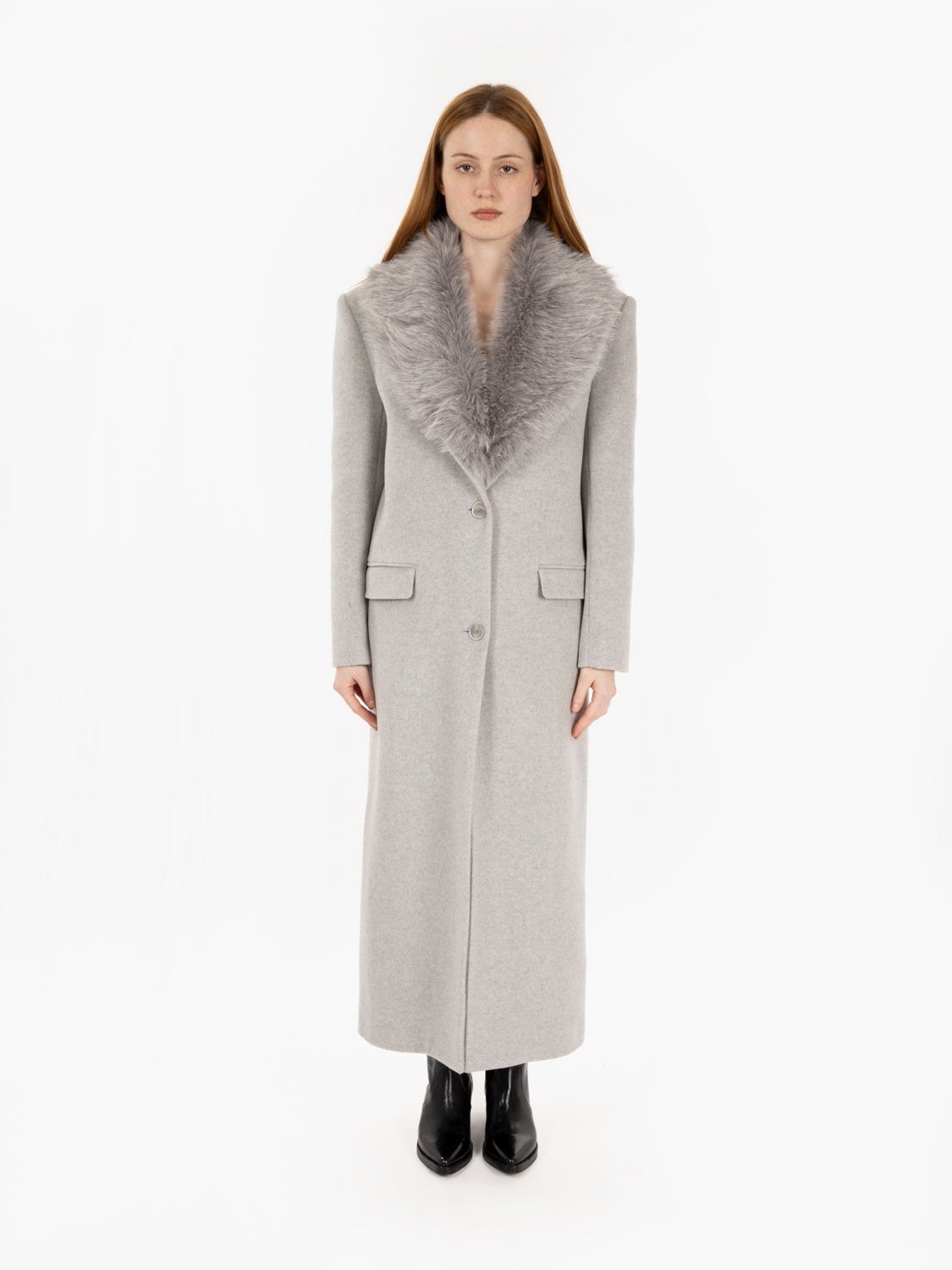 Long coat with melange fur collar