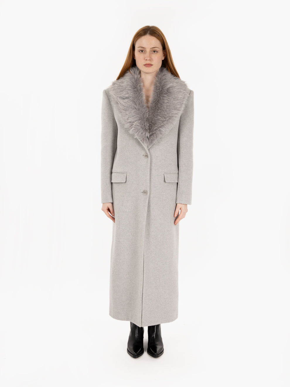 Long coat with melange fur collar
