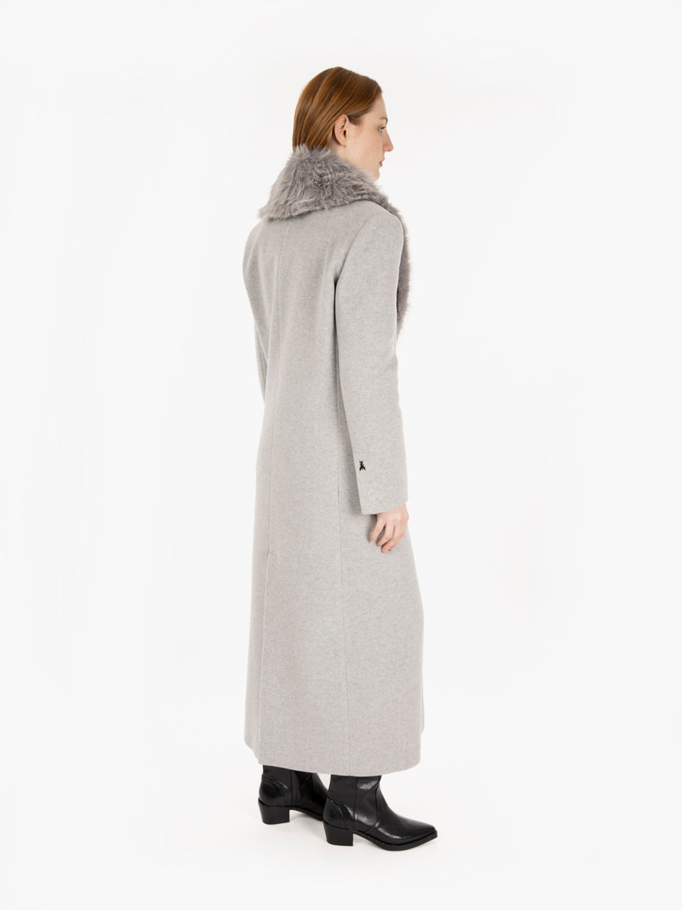 Long coat with melange fur collar