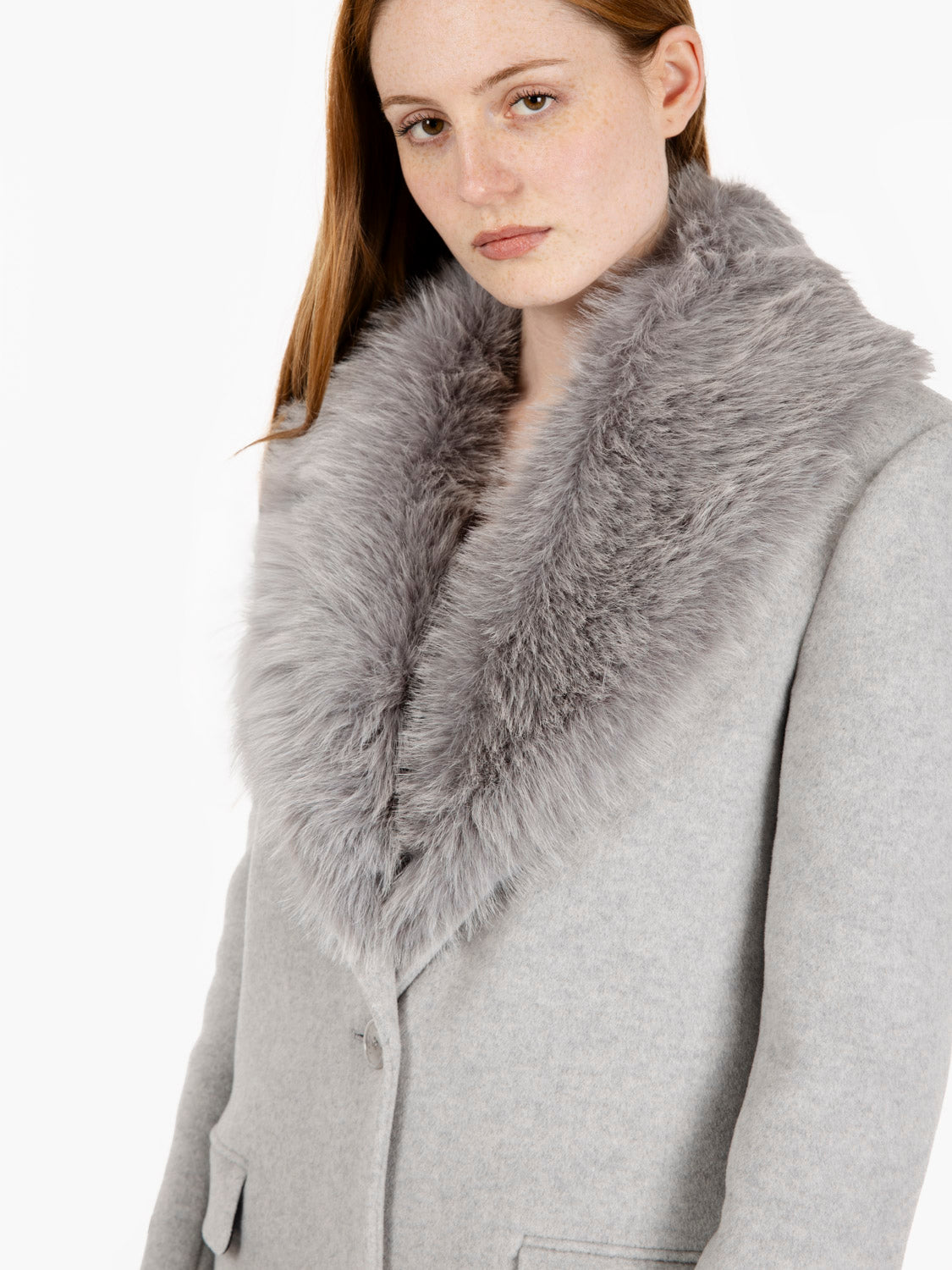Long coat with melange fur collar