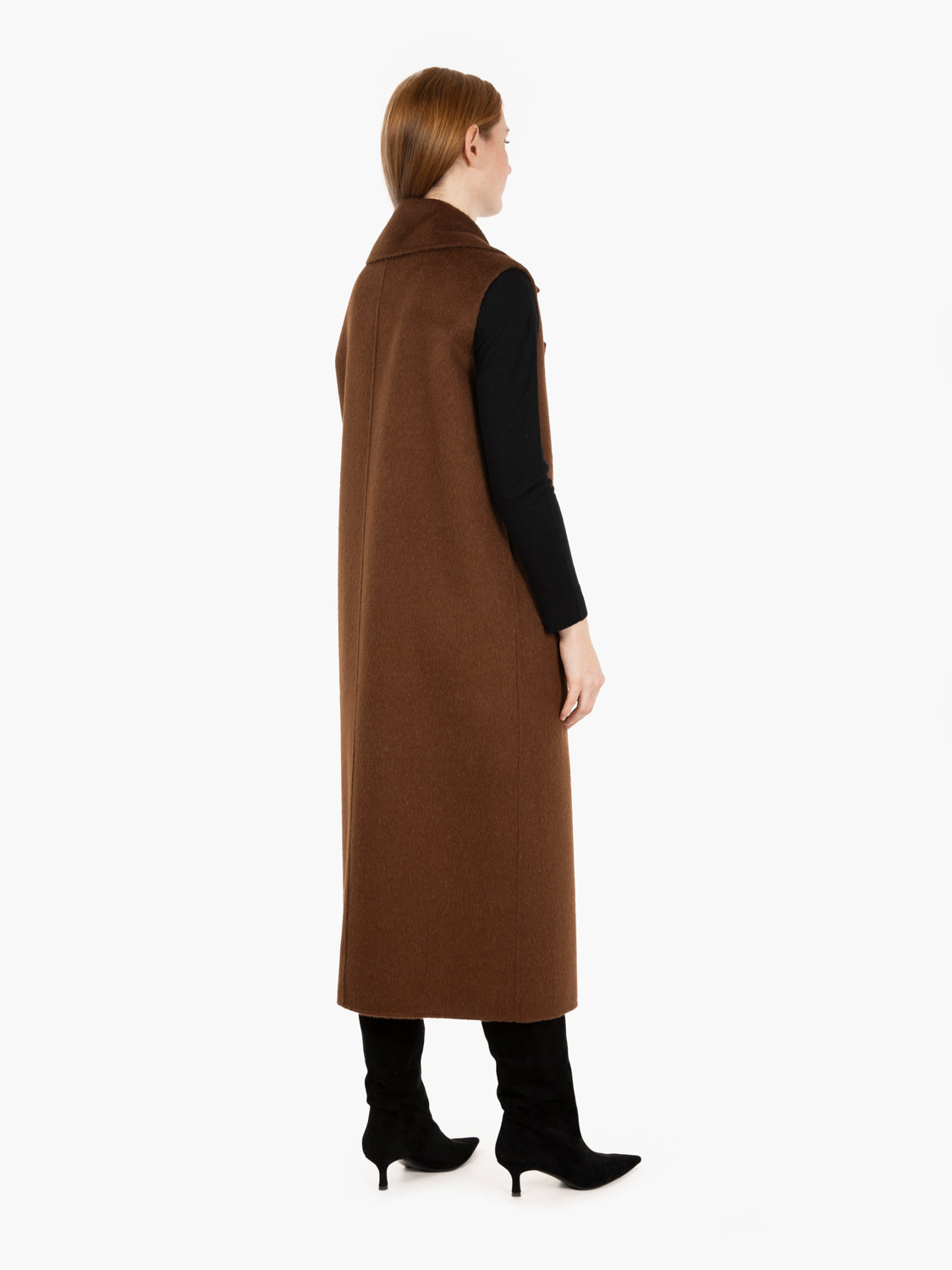 Cappotto smanicato in lana e alpaca brown