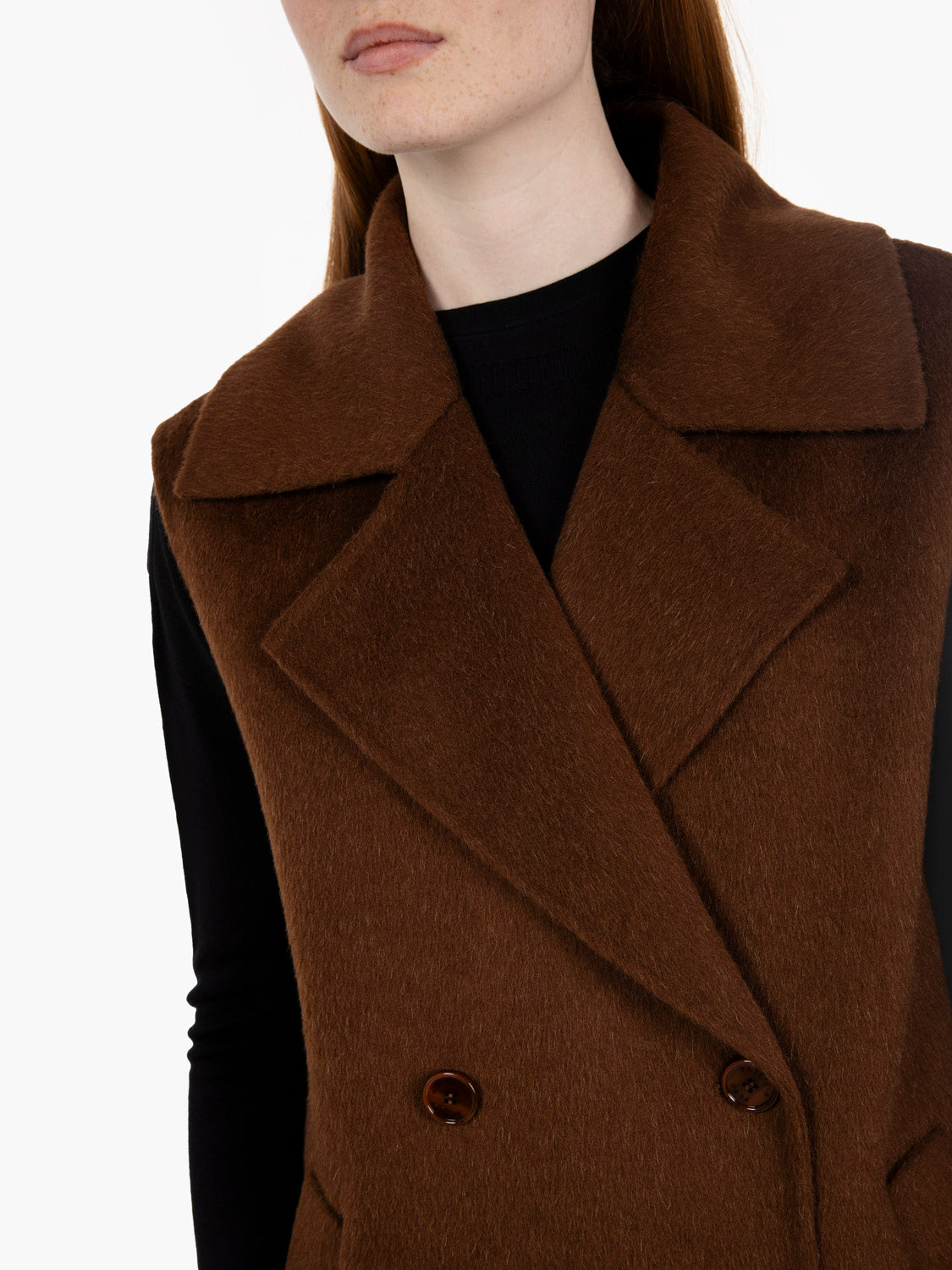 Cappotto smanicato in lana e alpaca brown