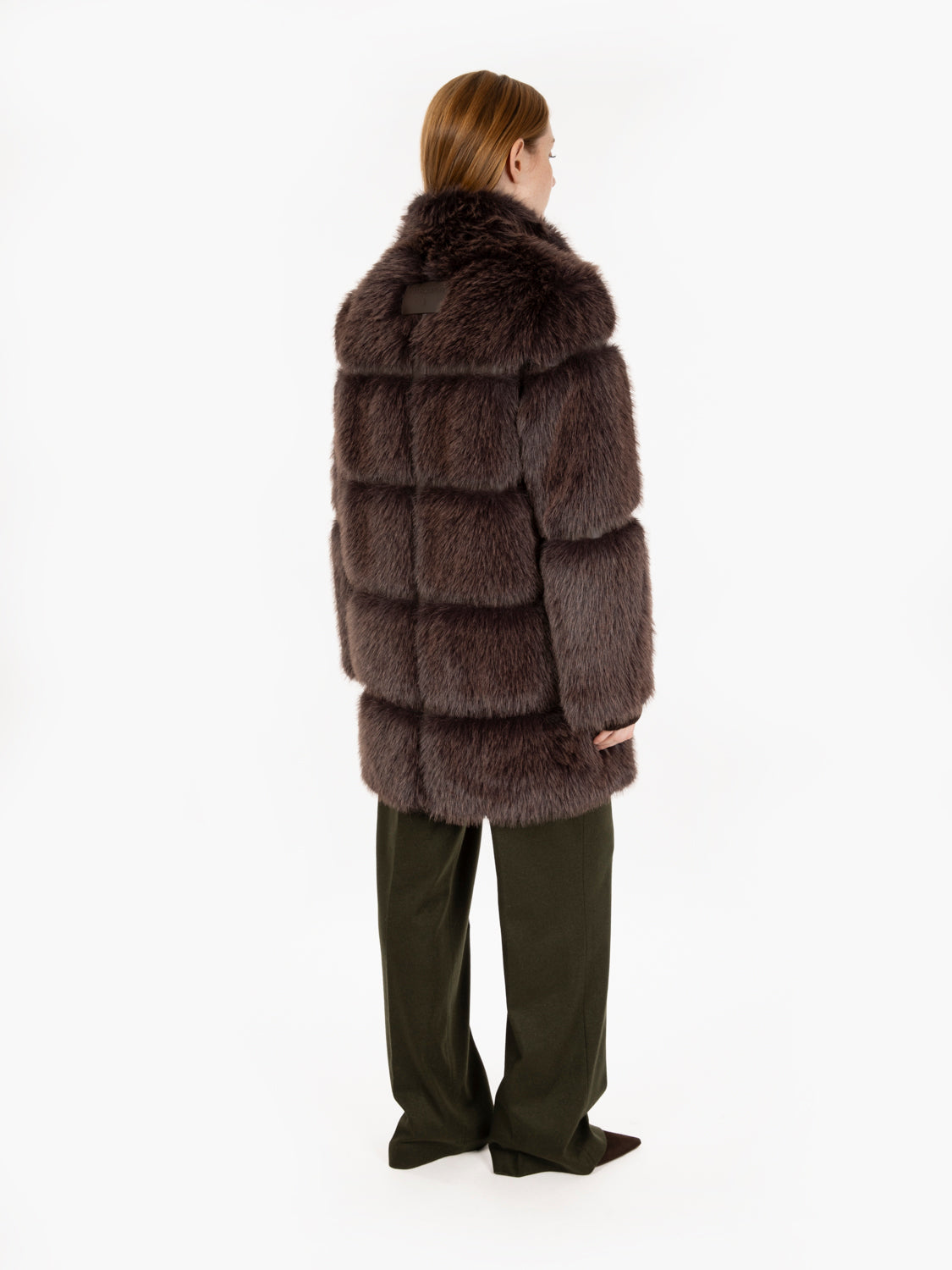 Deep chocolate fluffy midi jacket