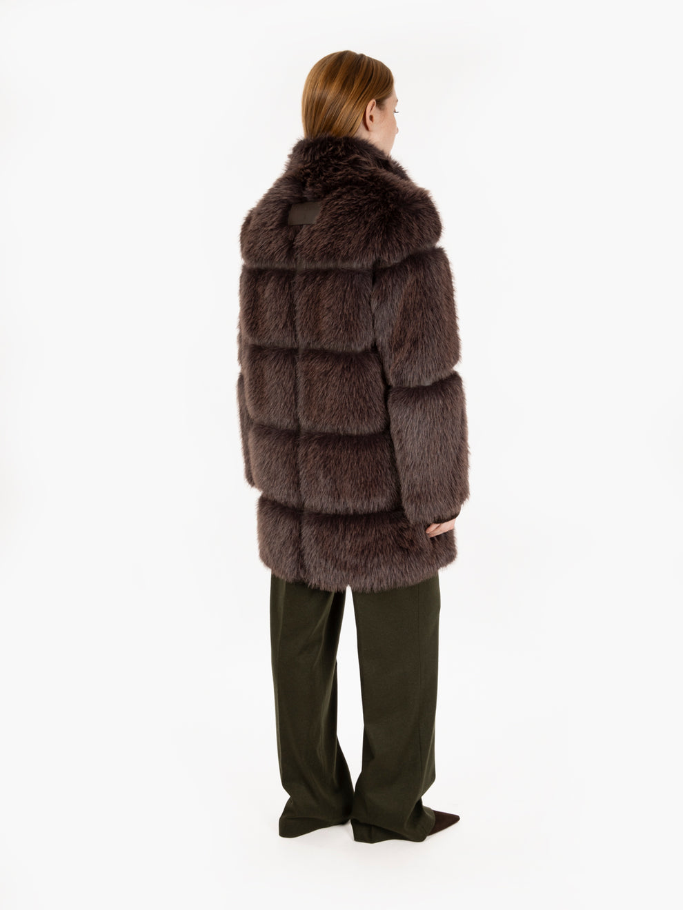 Deep chocolate fluffy midi jacket