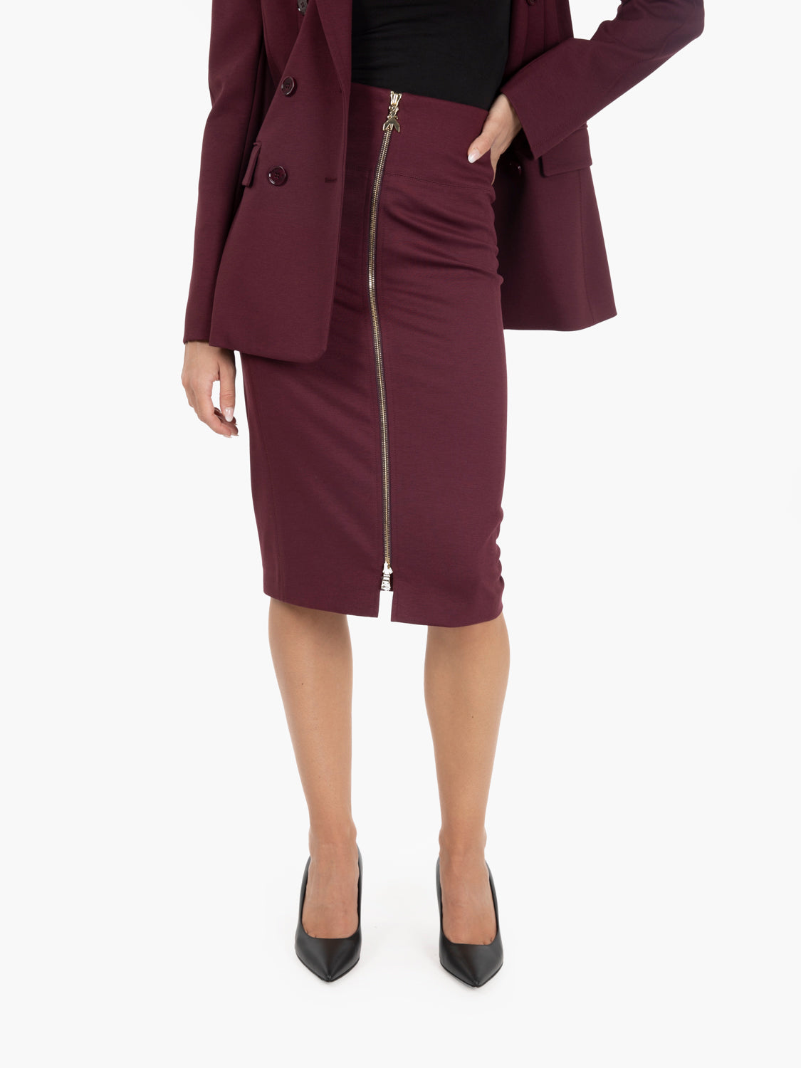Purple pencil midi skirt