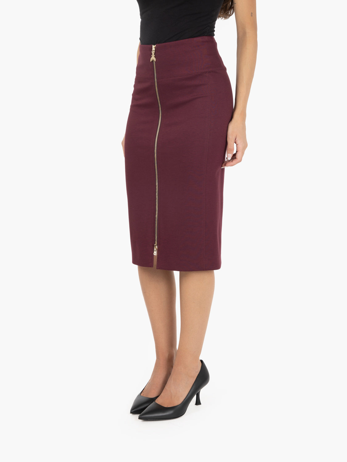 Purple pencil midi skirt