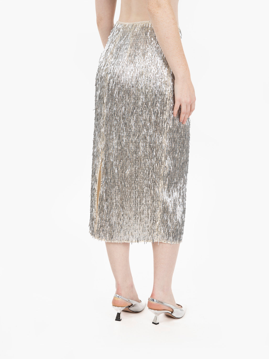 Gonna midi in tulle con paillettes white / silver