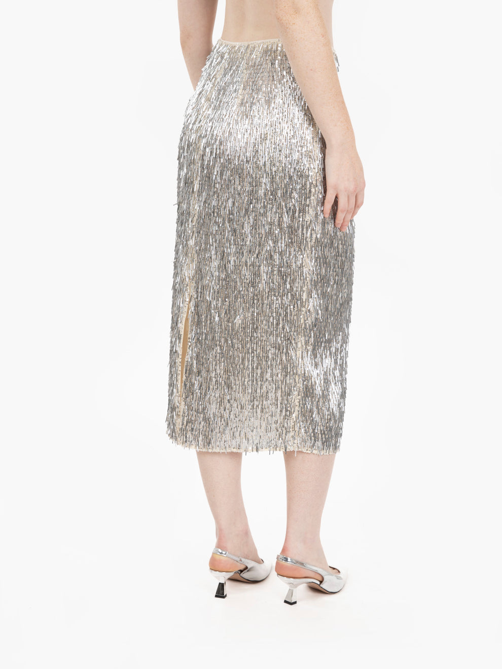 Gonna midi in tulle con paillettes white / silver