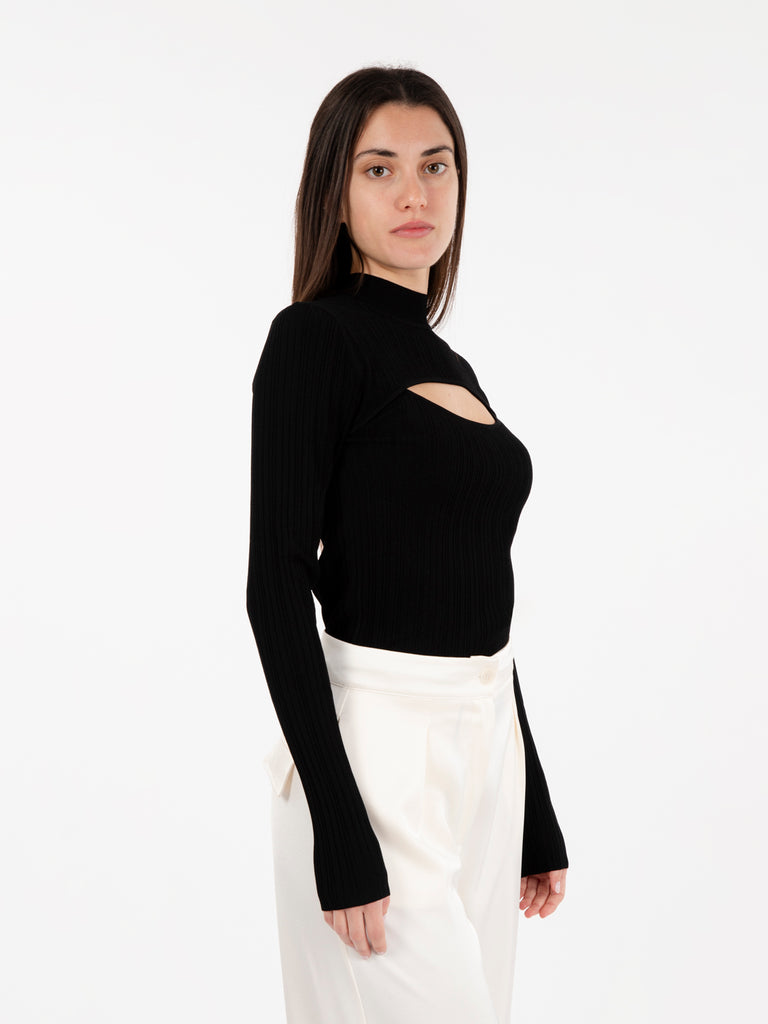 PATRIZIA PEPE - Maglia a costine con apertura black