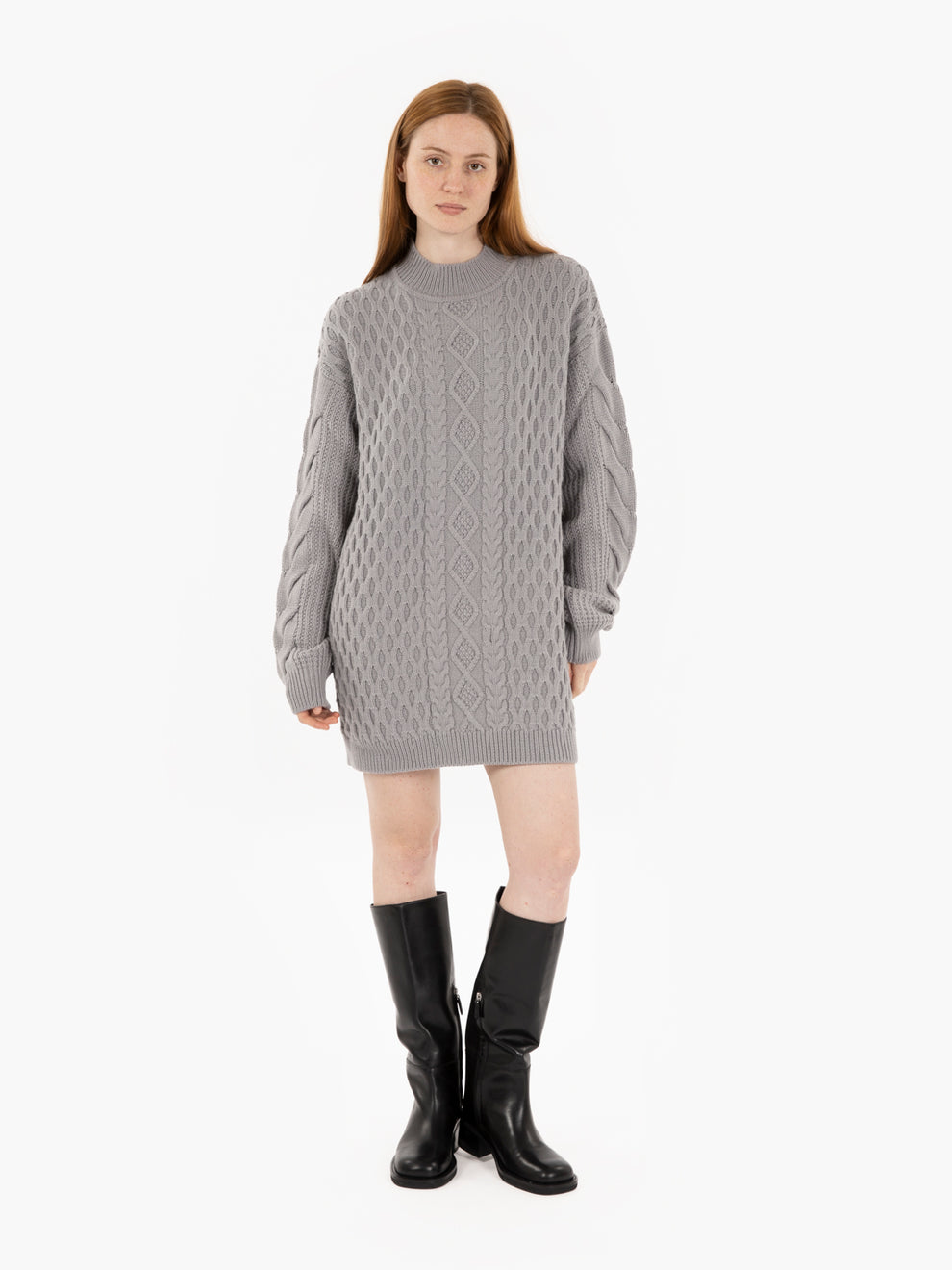 Maglione lungo a trecce mistery green